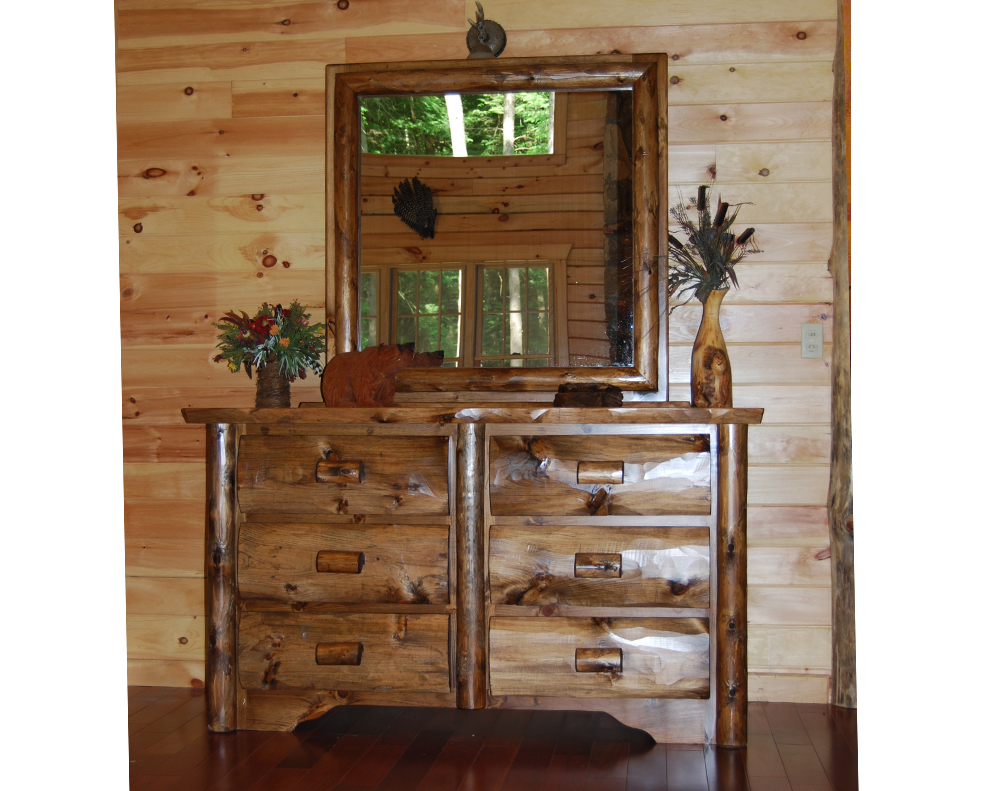 Cedar Log Mirrored Dresser