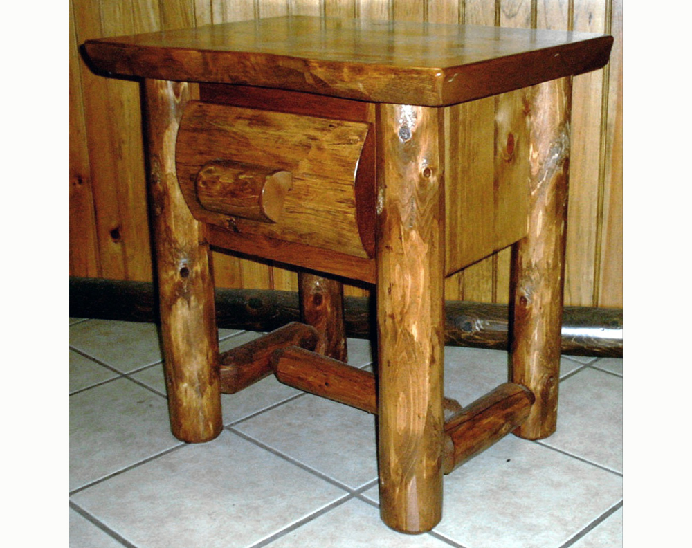 Rustic Cedar Log Nightstand with Drawer