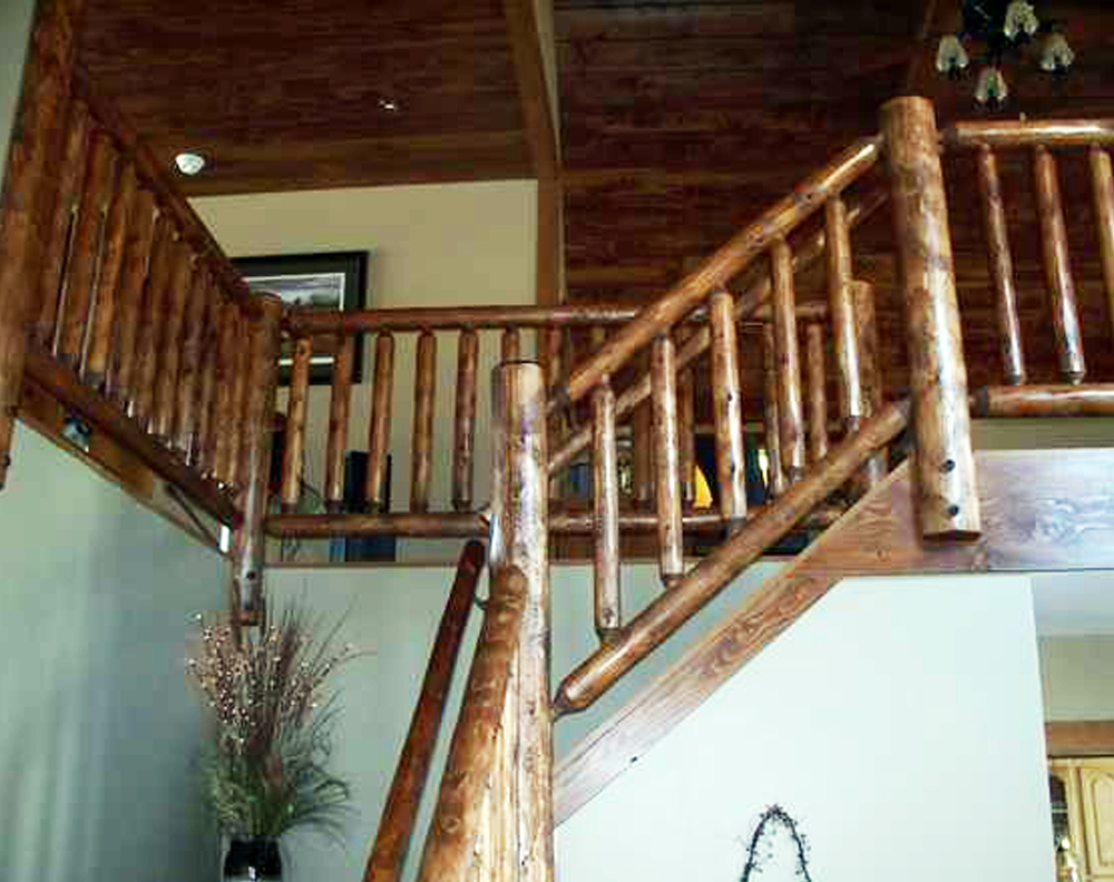 Cedar Log Stair Railing with Handrail
